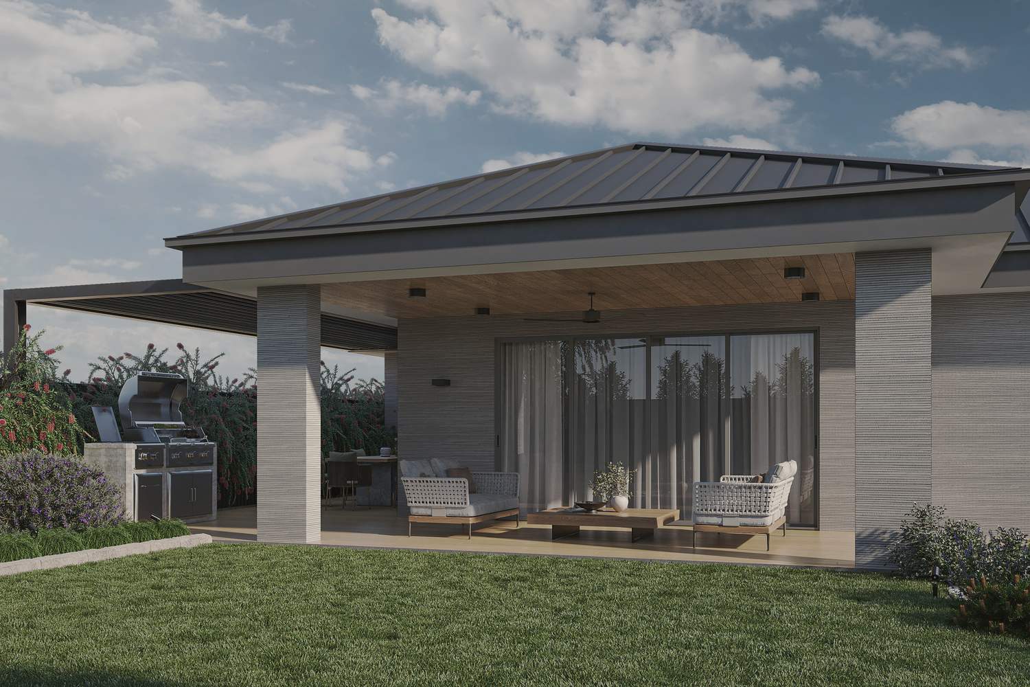 Single-storey home with covered terrace, daytime