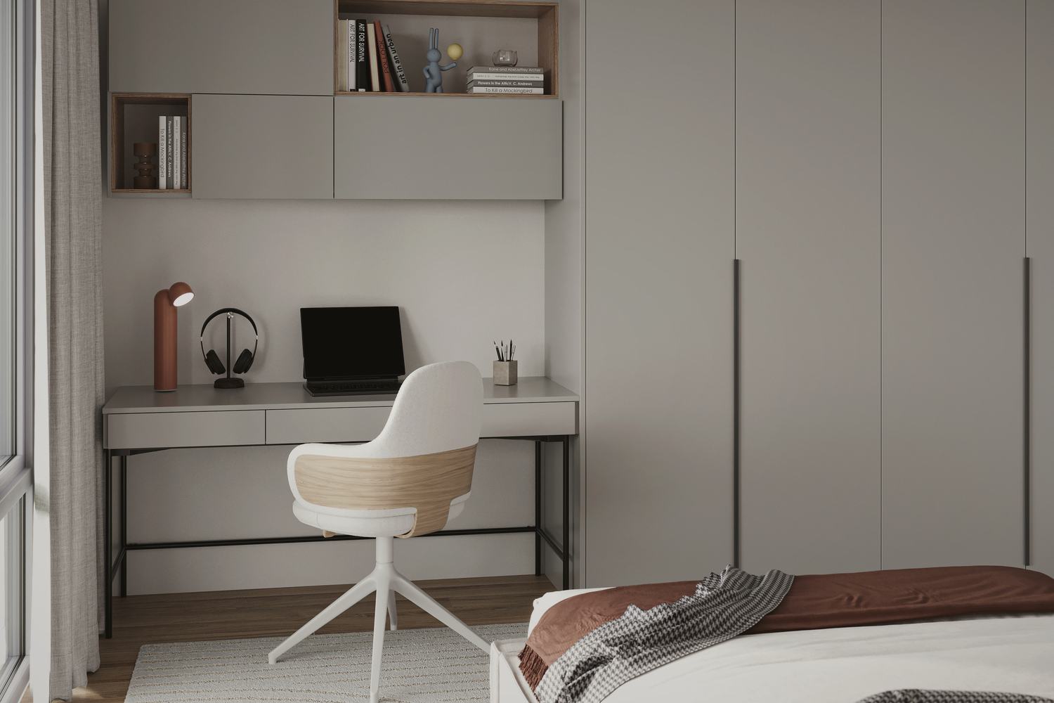 Study nook with built-in desk