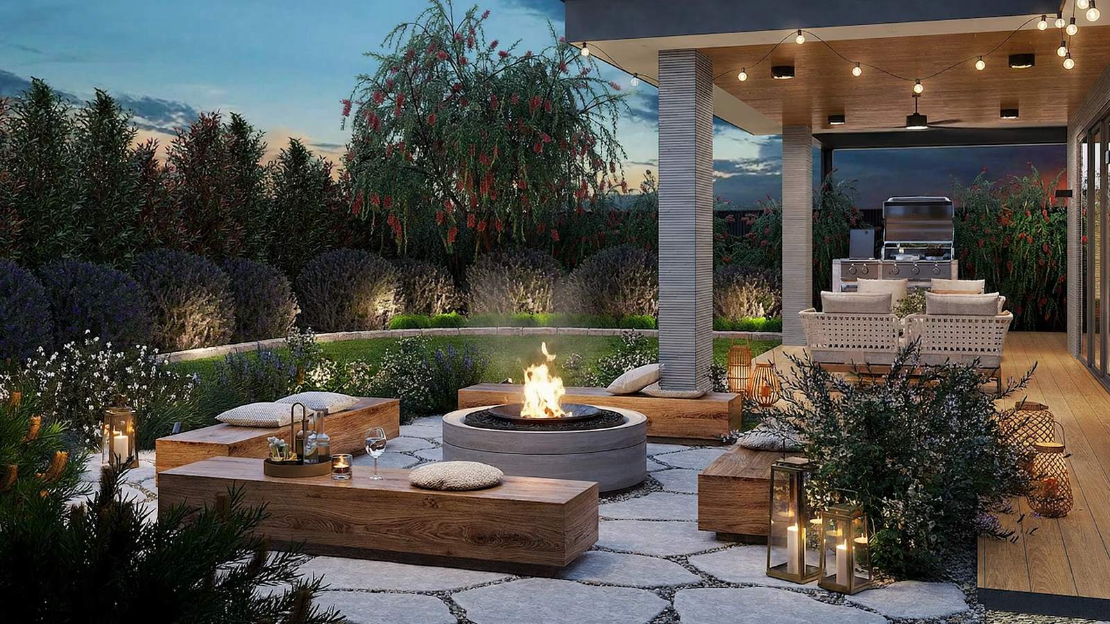 Wyndradyne Collection home and garden at dusk