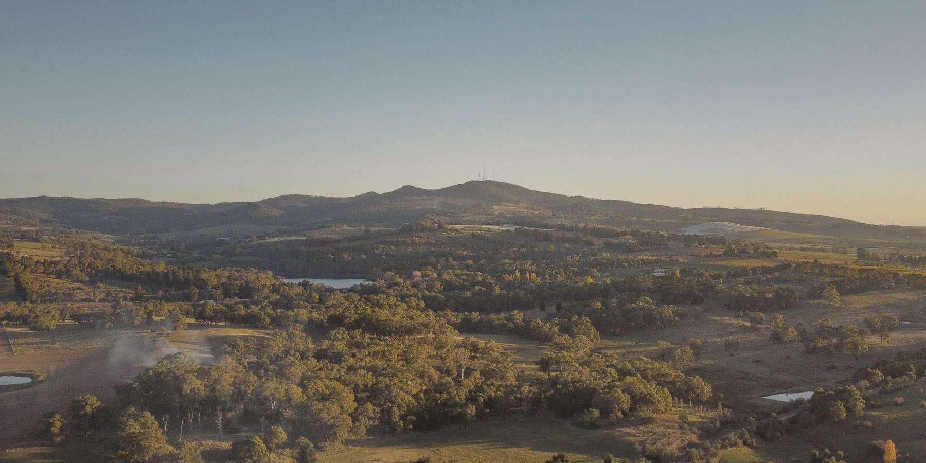 Aerial view of Orange and Mount Canobolas at sunrise